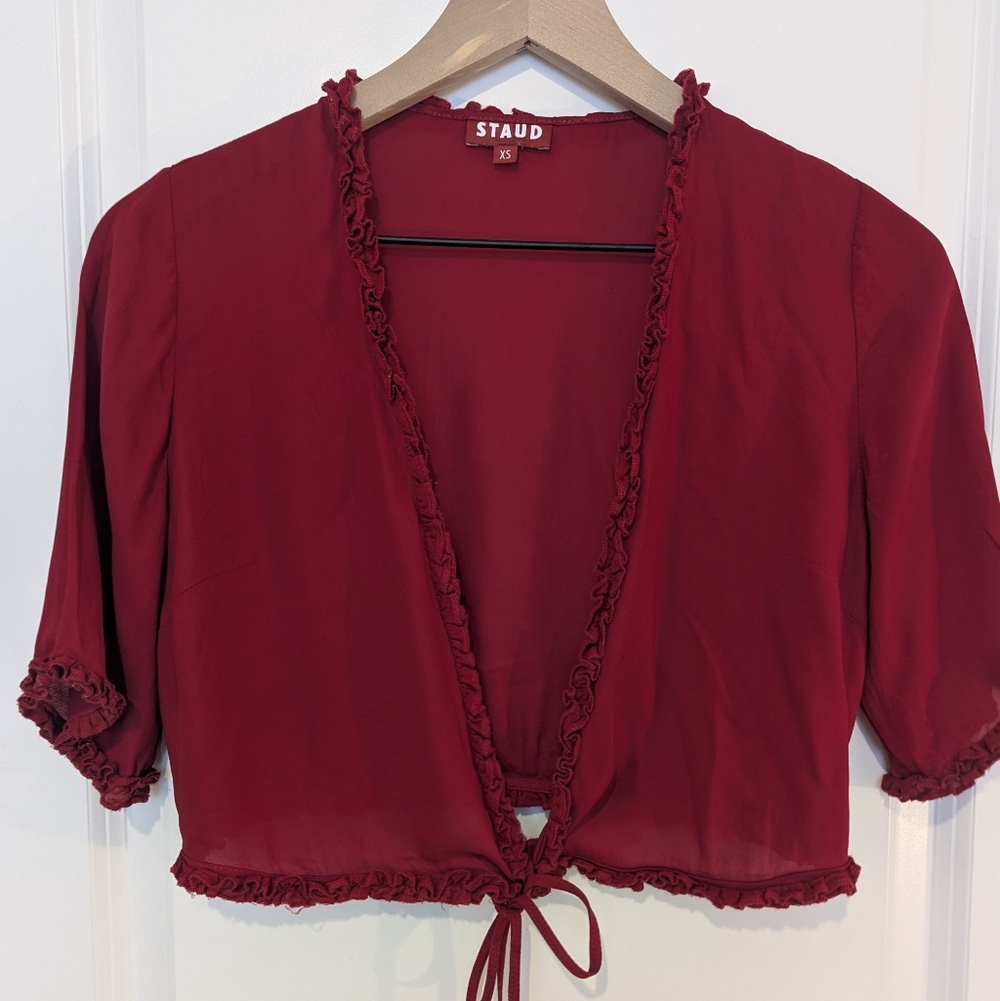 STAUD Red 3/4 Sleeve Wrap Tie Top - Size XS